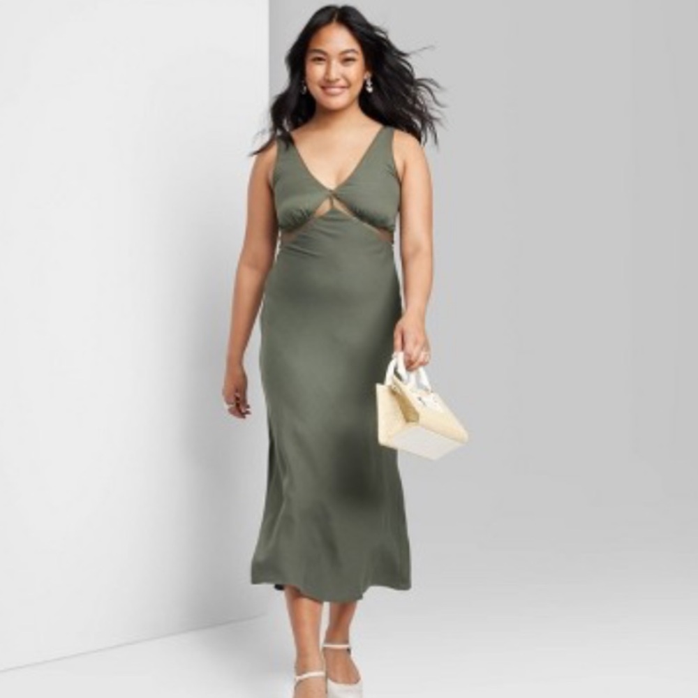 Women's Lace Detail Slip Midi Dress - Wild Fable Olive Green